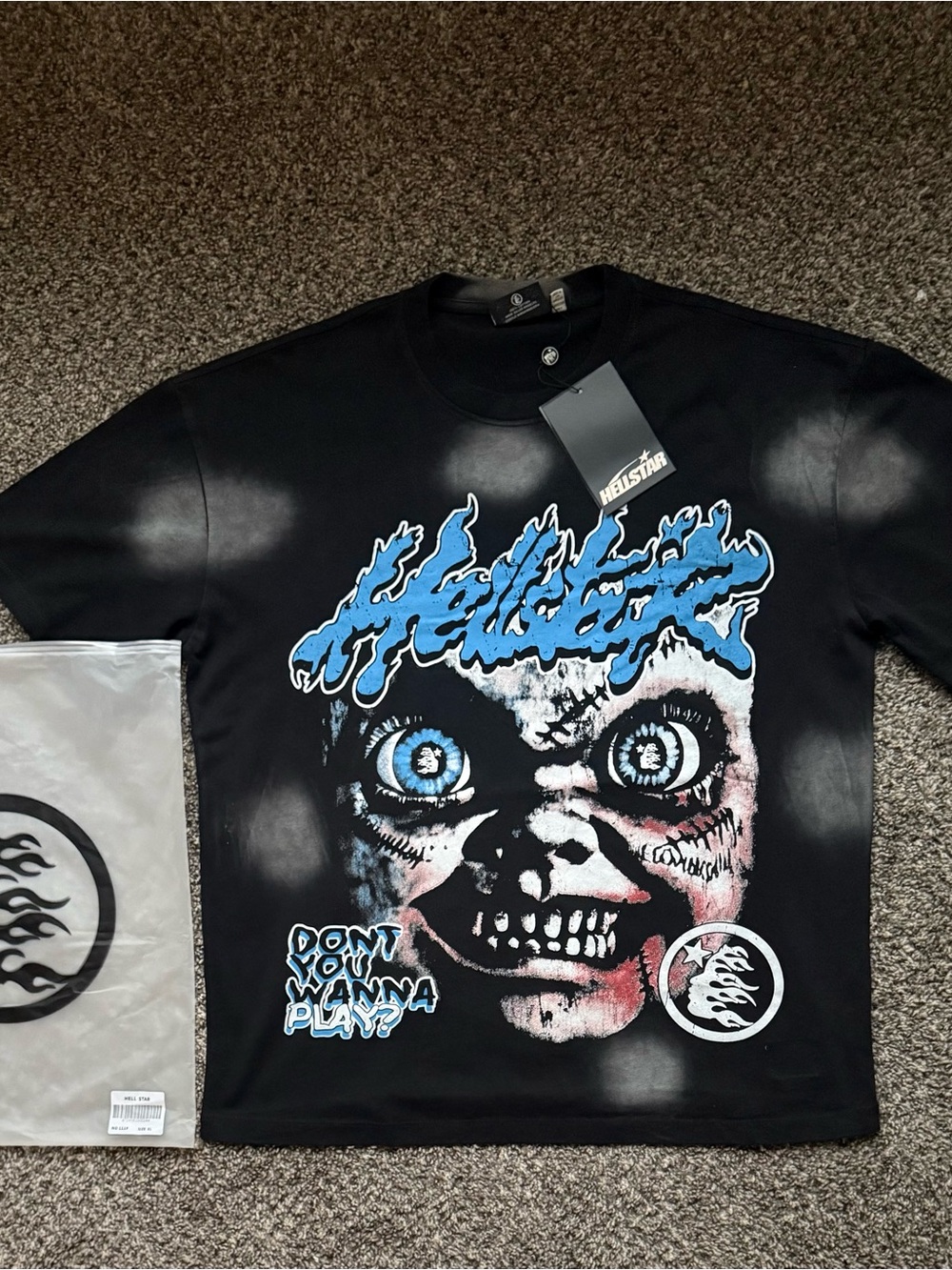 Men's Black Graphic Short-Sleeve Tee with Blue Horror Face Print
